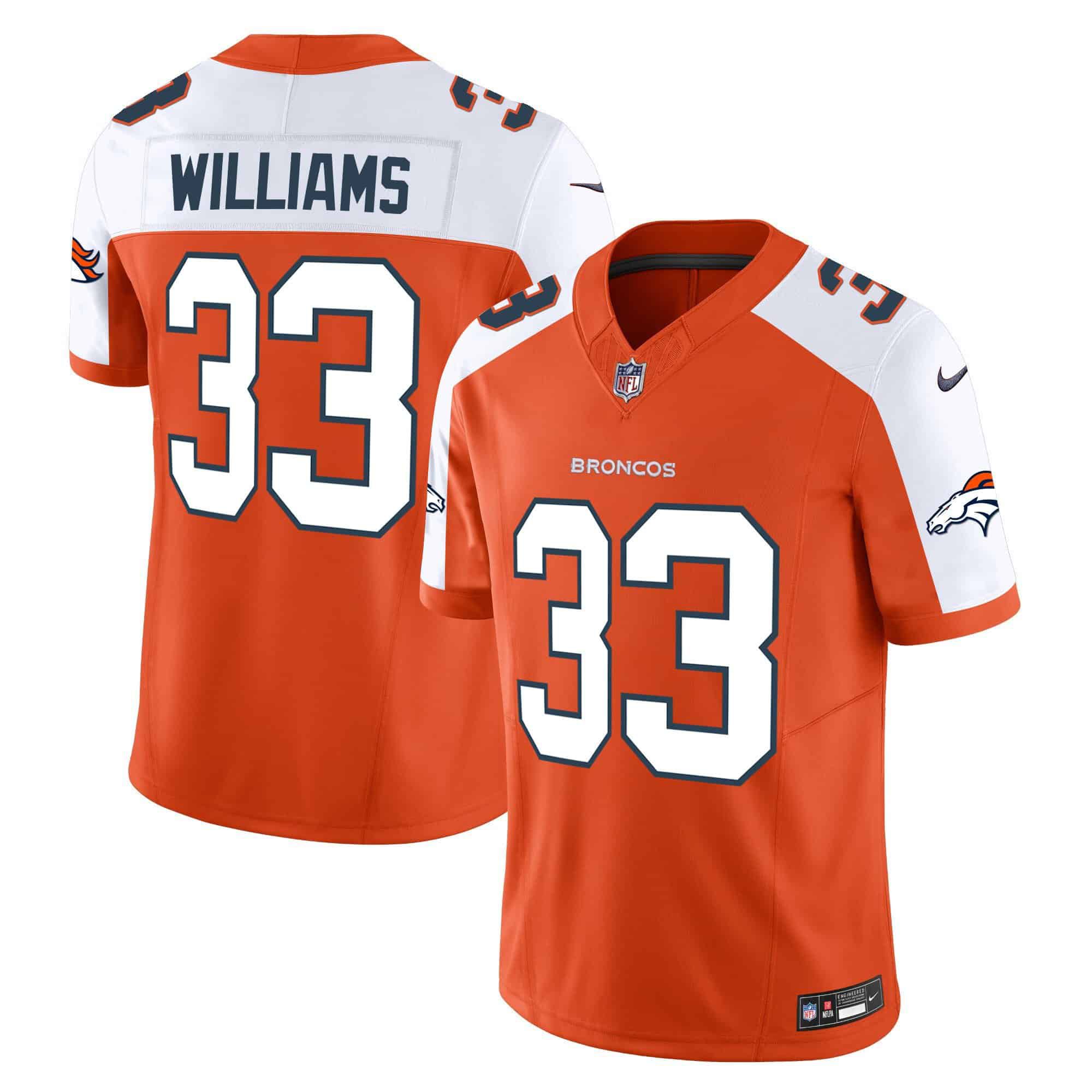 Men Denver Broncos #33 Williams Orange 2024 Nike Vapor Limited NFL Jersey style 1